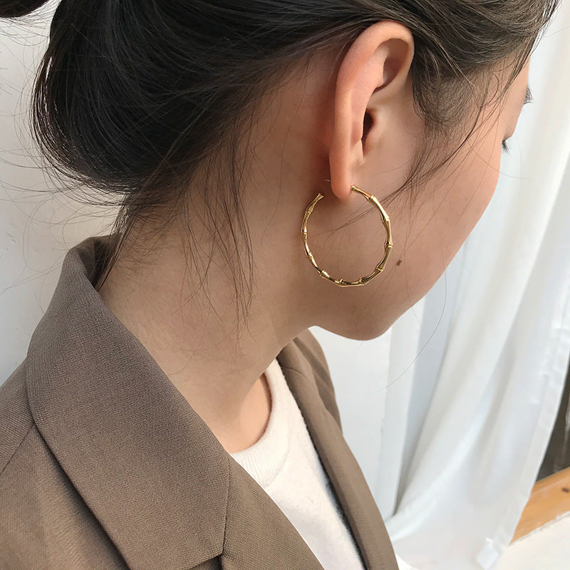 C-shaped Slub Earrings Female Metal Hoop Opening Exaggerated Cold Large Earrings