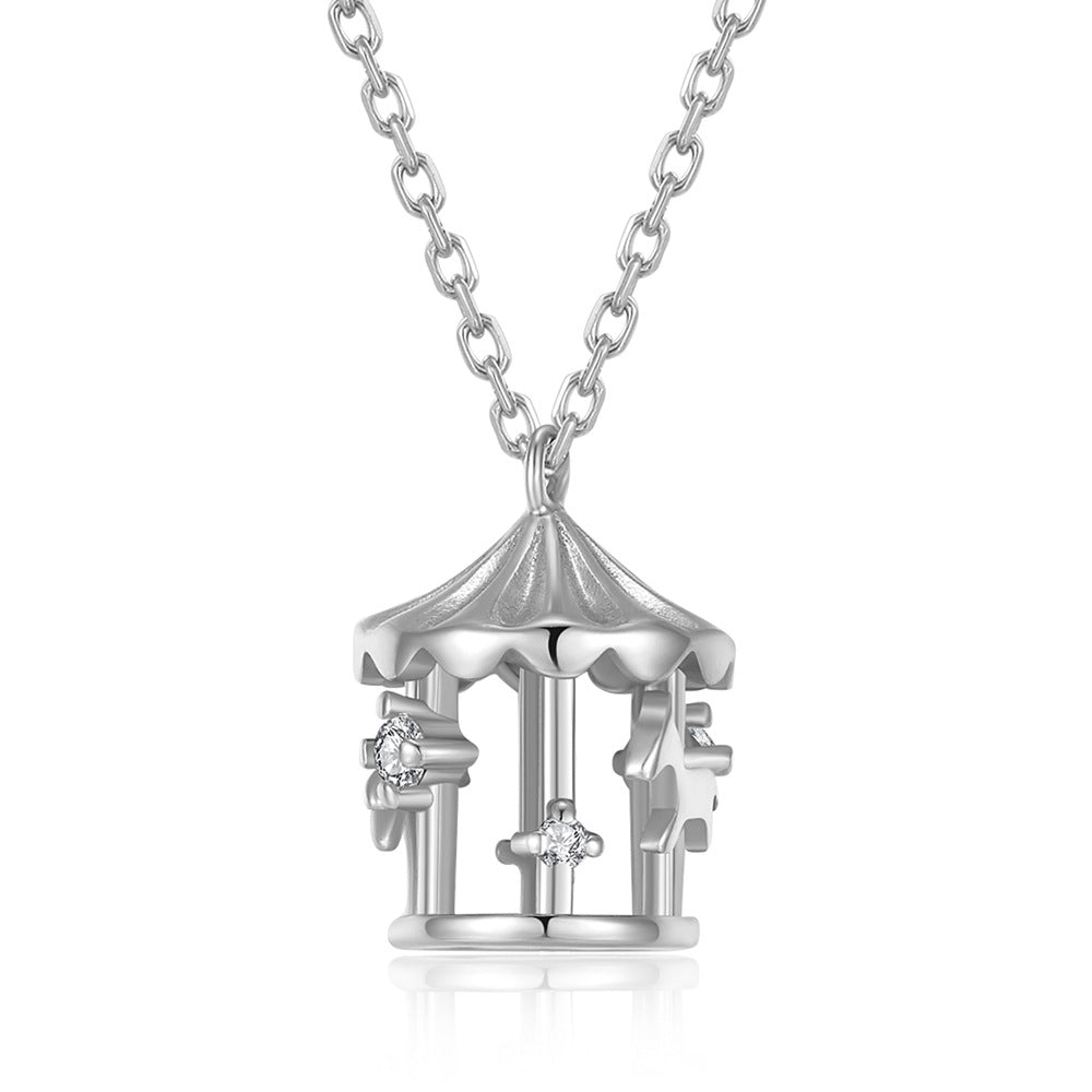 Fashion Diamond Girl Heart Carousel Silver Necklace