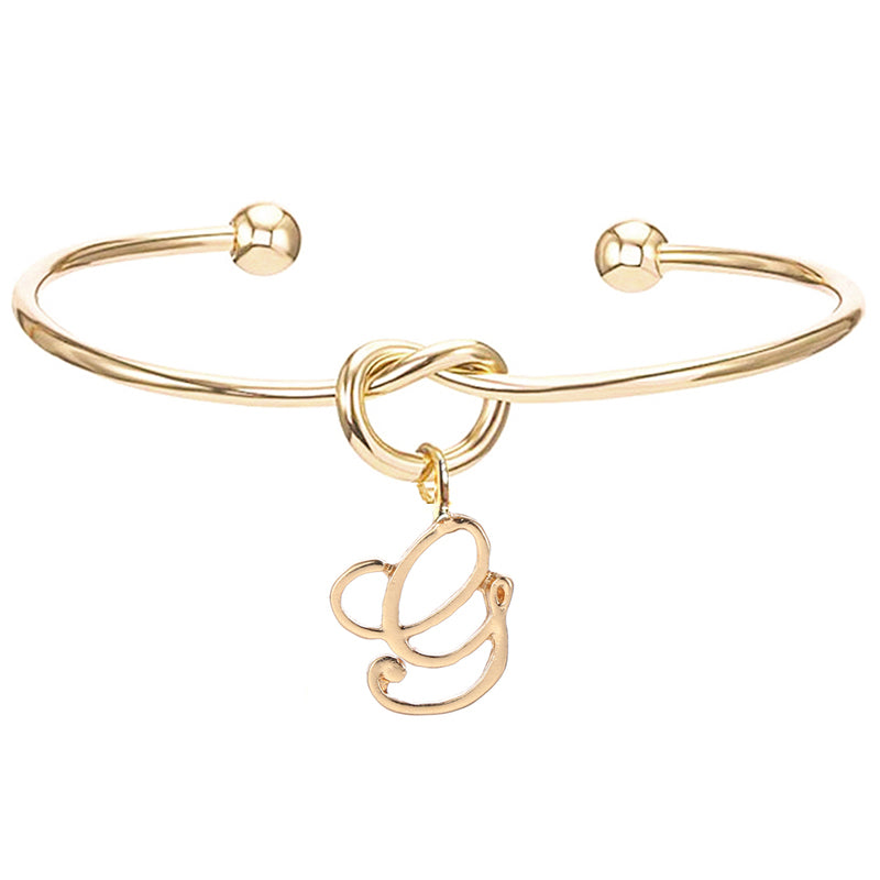 26 English Initial Letter Pendant Knot Bangle Cuff Bracelet