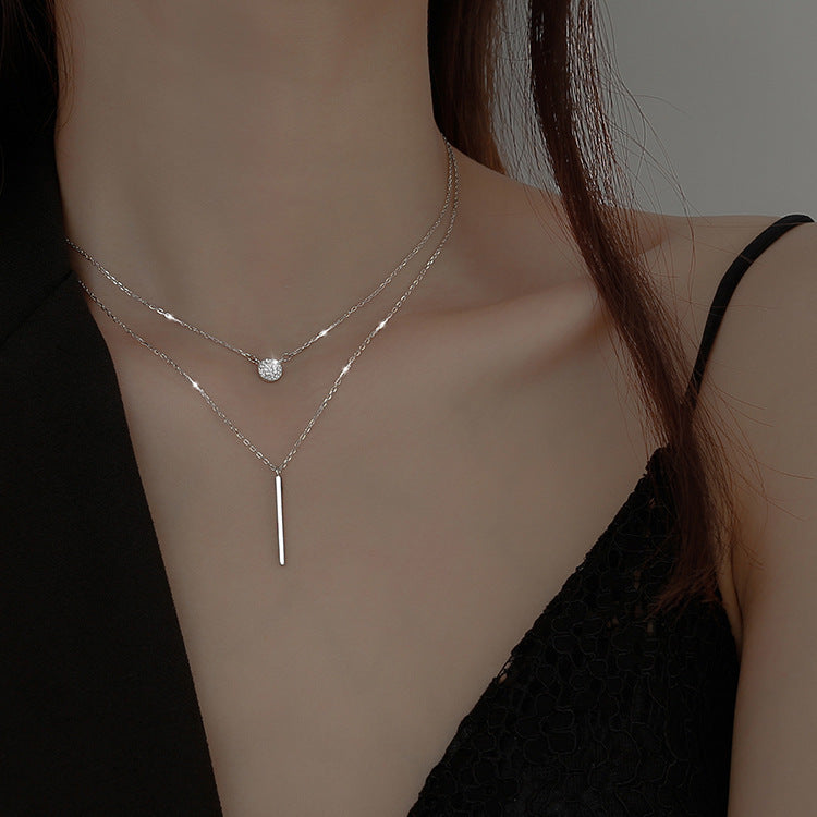 SquareFlash Diamond Round Double Necklace Female Clavicle