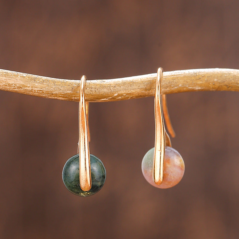 Textured Natural Stone Female Earrings