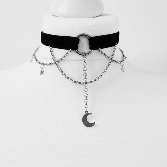 Black Crescent Moon Choker Necklace Gothic Grunge