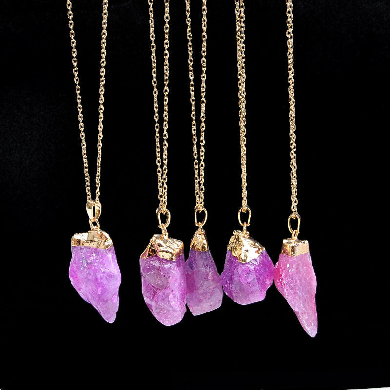 Natural crystal single ring necklace