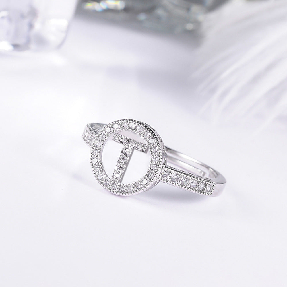Women's letter adjustable zircon ring