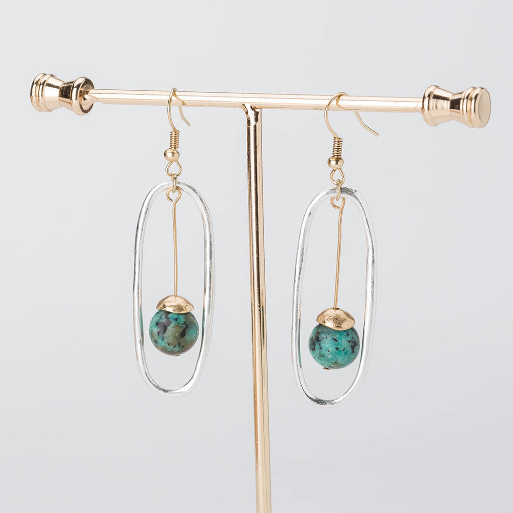 Exaggerated Geometric Tassel Natural Stone Earrings