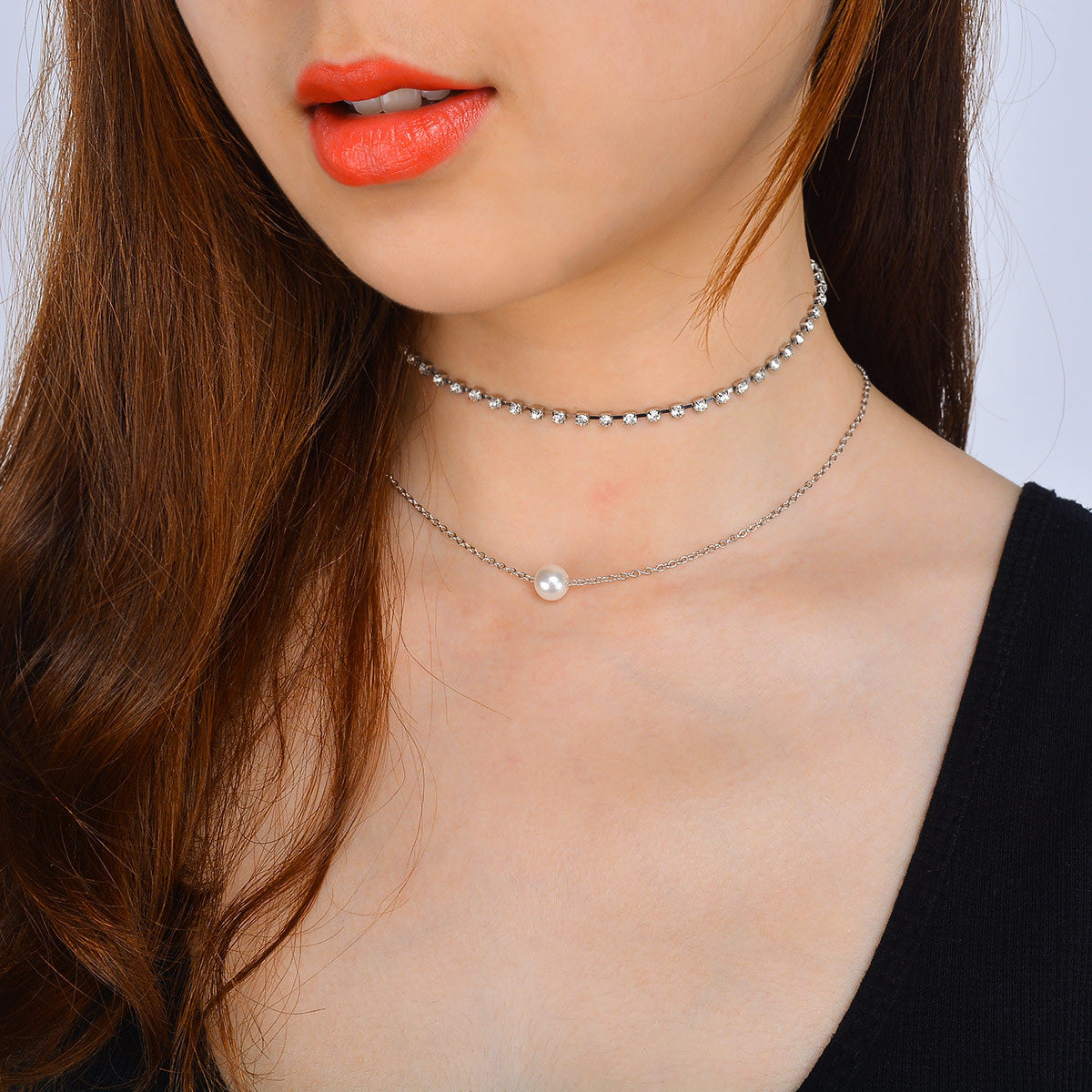 Sparkling Diamond Pearl Multilayer Necklace