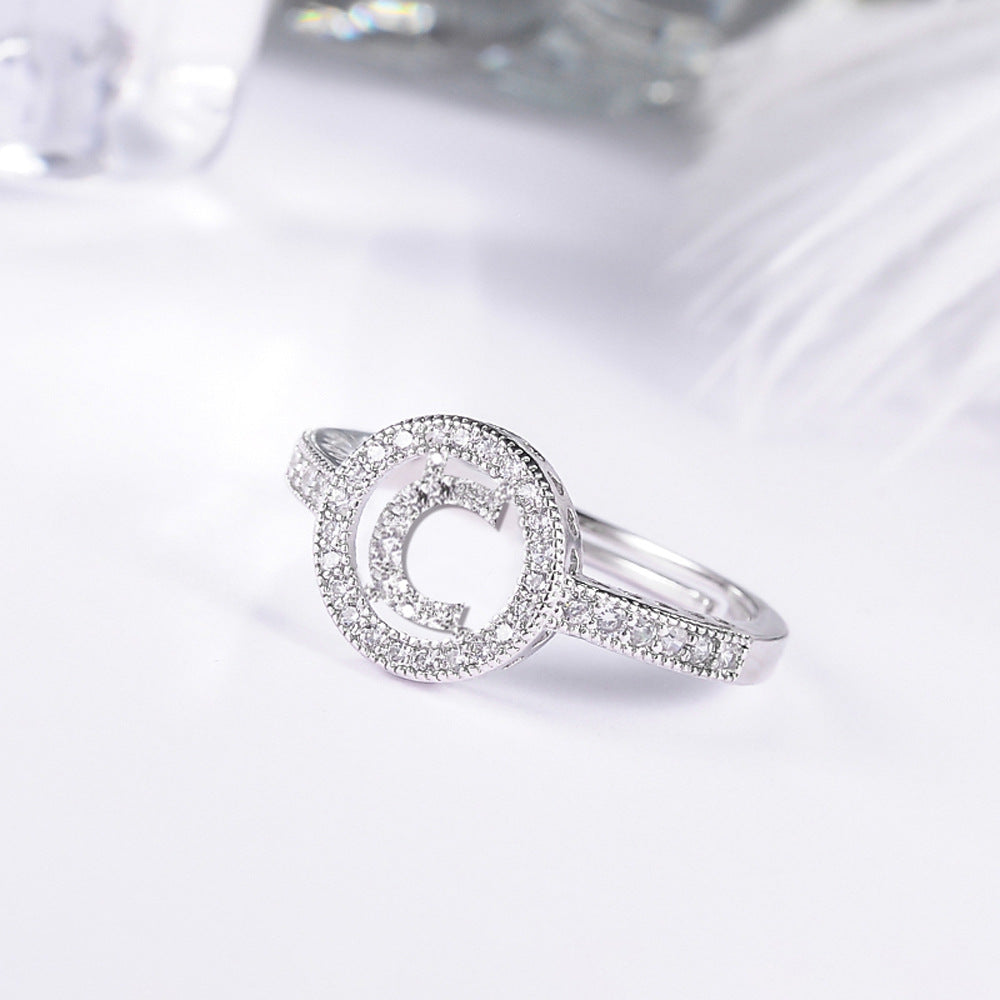 Women's letter adjustable zircon ring