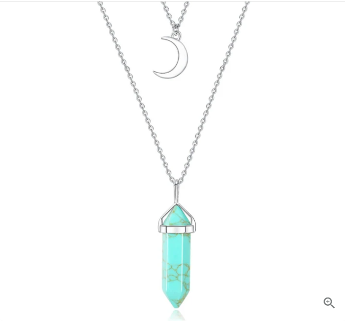 Crystal Moon Hexagonal Column Crescent Turquoise Necklace