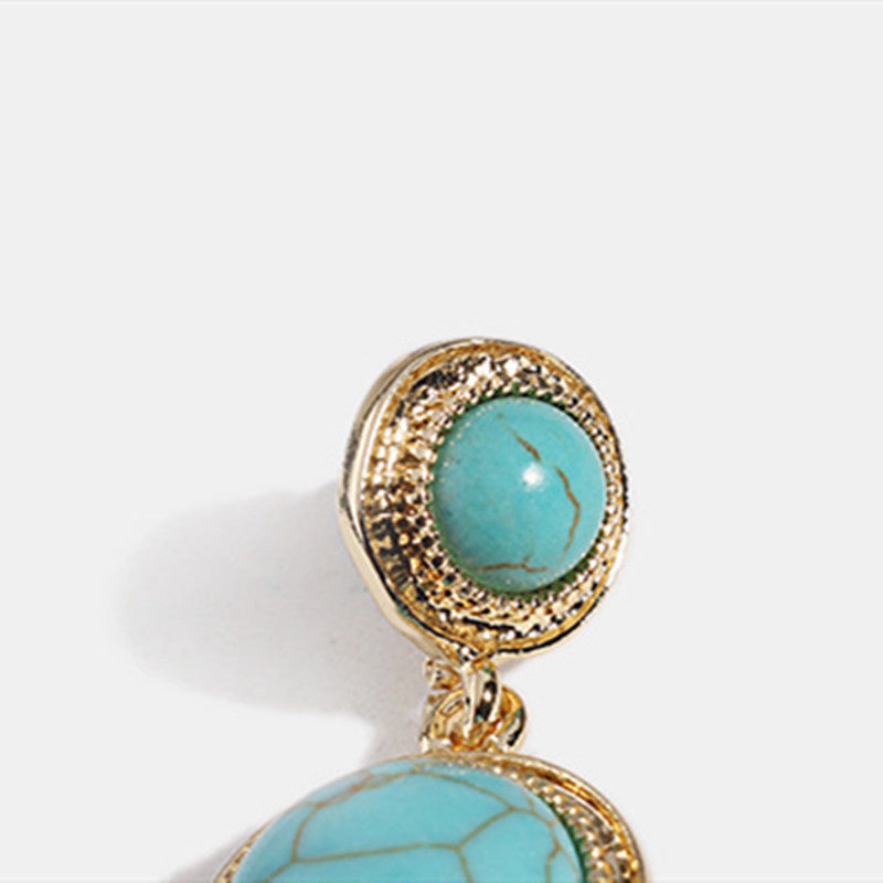 Tiger Eye Stone Turquoise Earrings S925 Silver Post Earrings