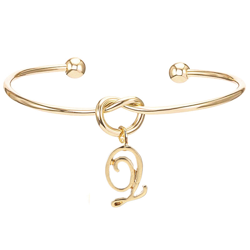 26 English Initial Letter Pendant Knot Bangle Cuff Bracelet