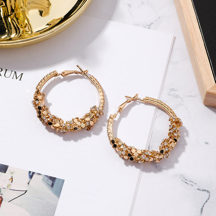 Metal sequined ring big hoop earrings