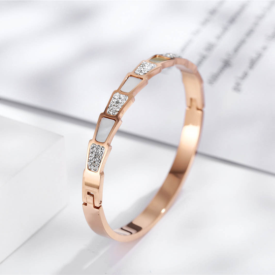 Snake Shaped Diamond White Shell Bracelet Female Snake Bracelet With Gold Diamonds