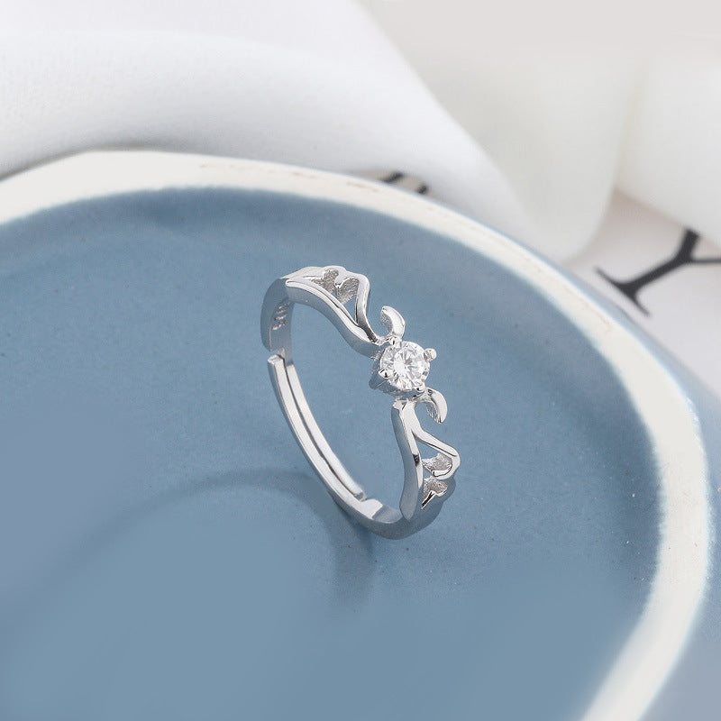 Sterling silver couple ring Korean fashion inlaid zircon