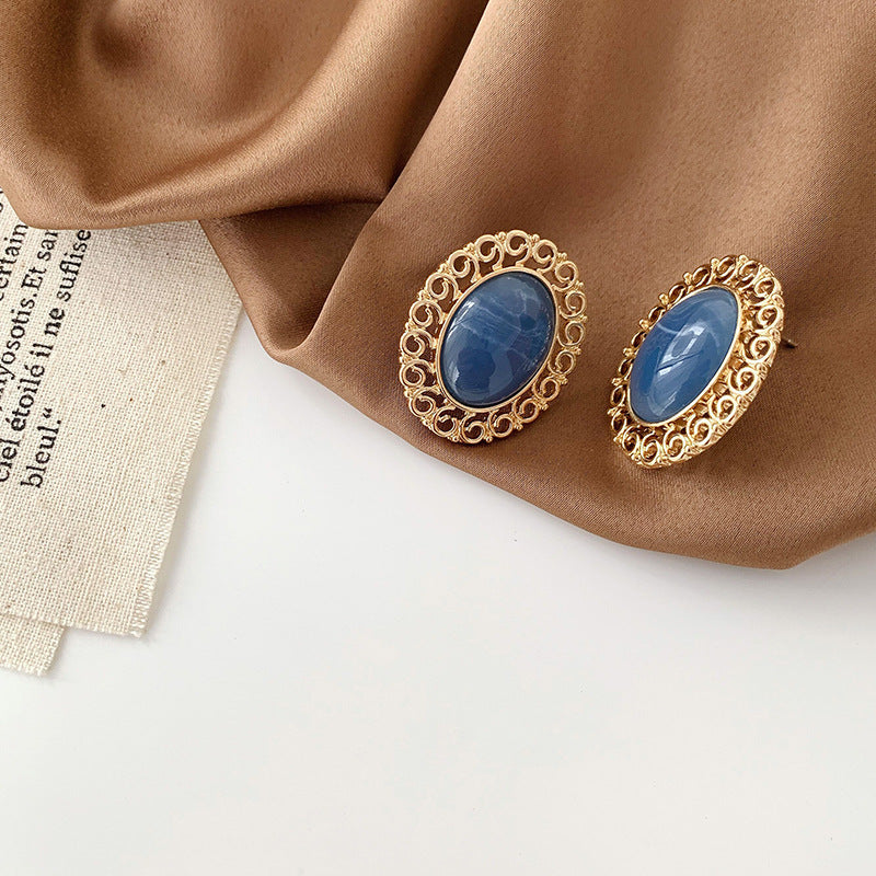s925 silver pin blue stone earrings