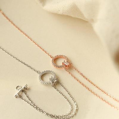 925 Sterling Silver Diamond Circle Double Bracelet Simple Personality Female Bracelet Korean Version