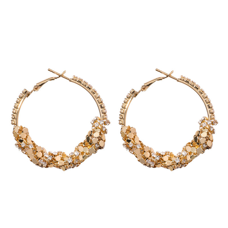 Metal sequined ring big hoop earrings
