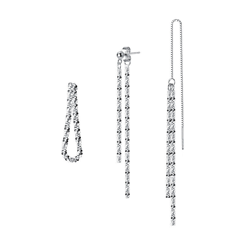 Sparkling S925 Silver Gypsophila Chain Tassel Long Earrings