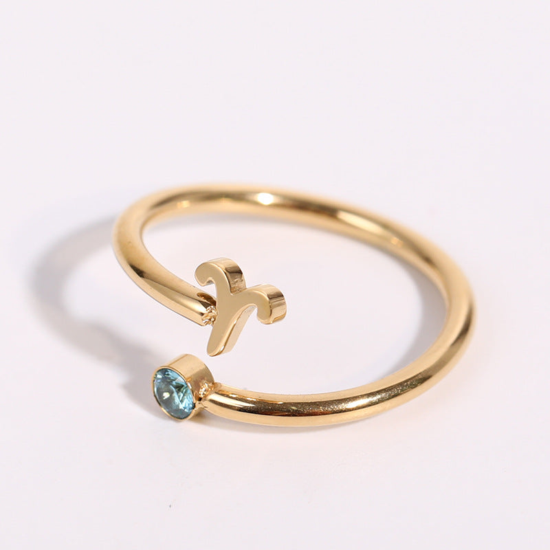 Classic Evergreen Zodiac Birthstone Stainless Steel Ring