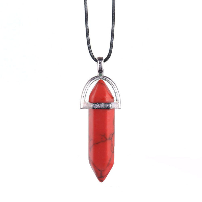 Natural Stone Agate Crystal Hexagonal Pillar Necklace