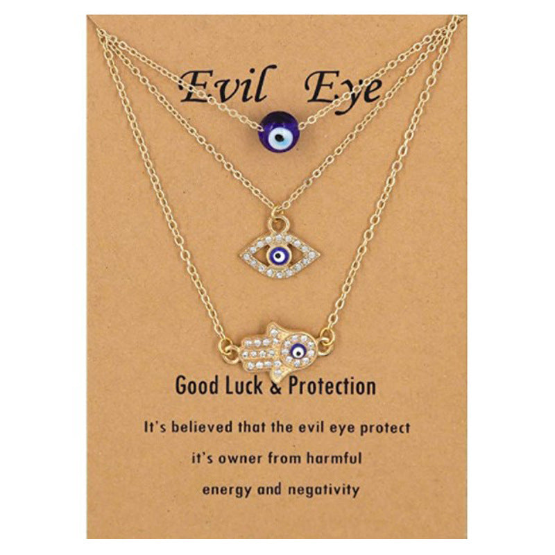 Alloy Palm Blue Eyes Diamond Jewelry Necklace