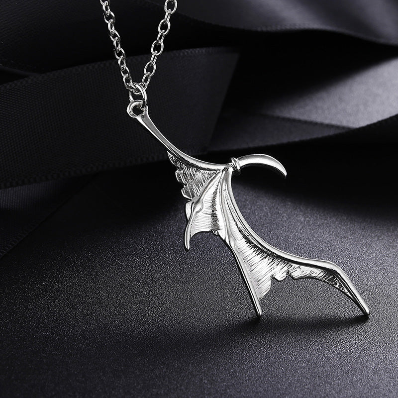 Gothic Devil Wings Couple Necklace Punk Silver Black Color Heart Bat Wing Necklaces For Lovers
