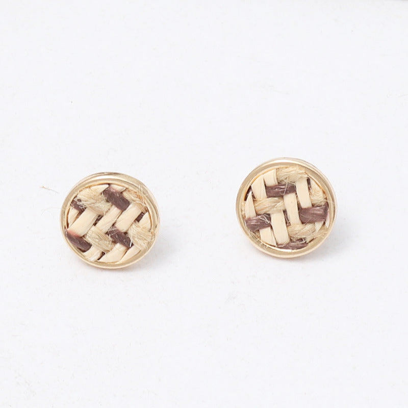 Straw Woven Natural Stone Inlaid Fashionable Simple Stone Earrings