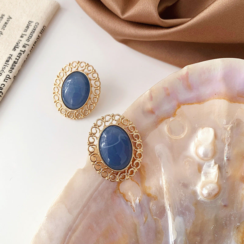 s925 silver pin blue stone earrings