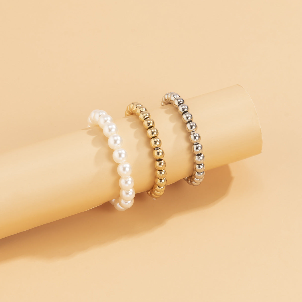 Elastic Imitation Pearl Set Ring