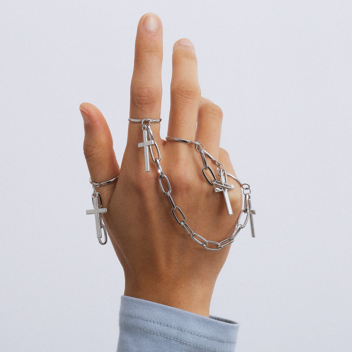 Creative Personality Cross Tassel Ring Set