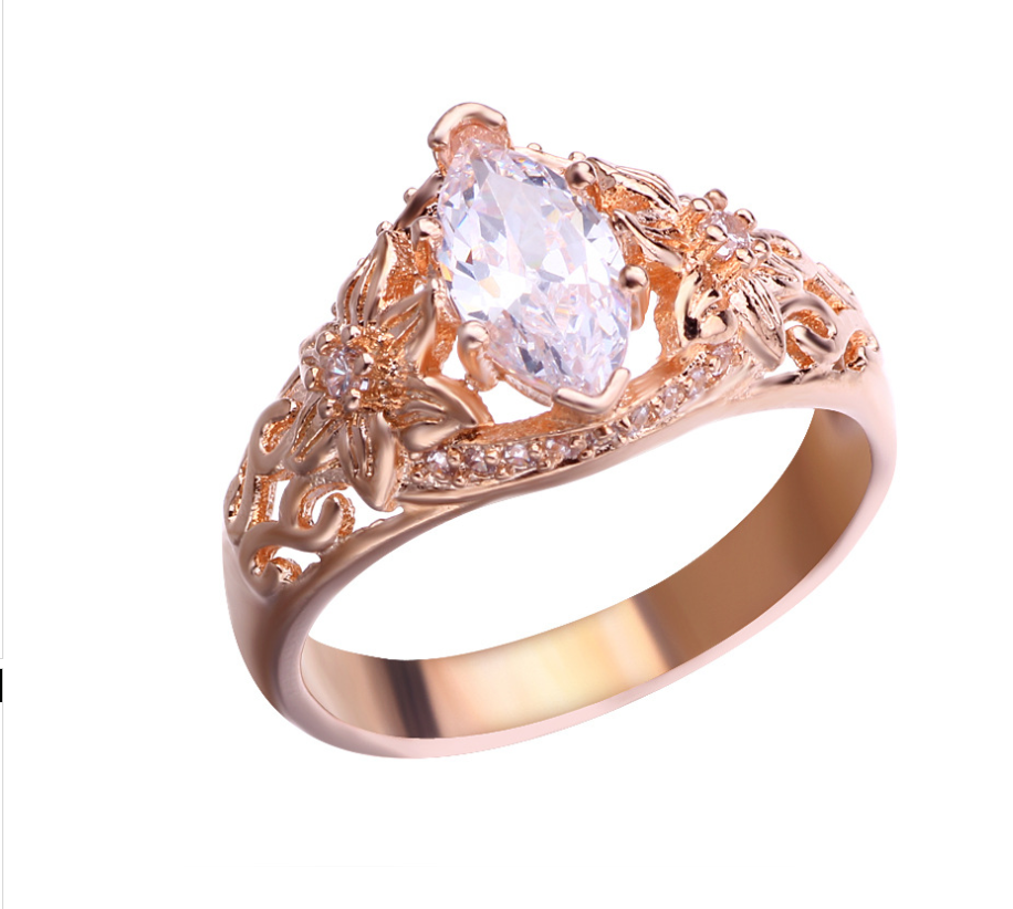 European and American luxury floral ring set with horse-eye zircon rose gold party party jewelry