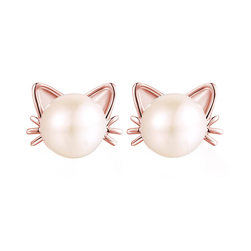 Cute cat pearl earrings