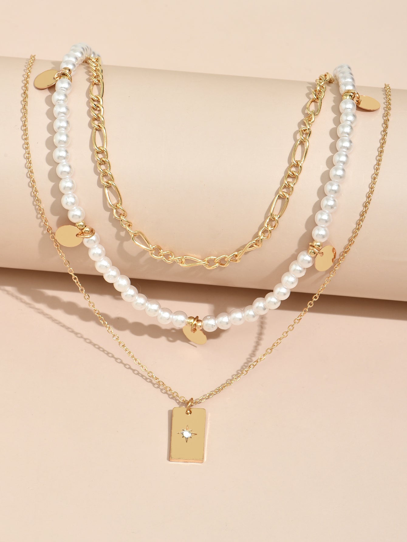 Imitation Pearl Beaded Chain Necklace