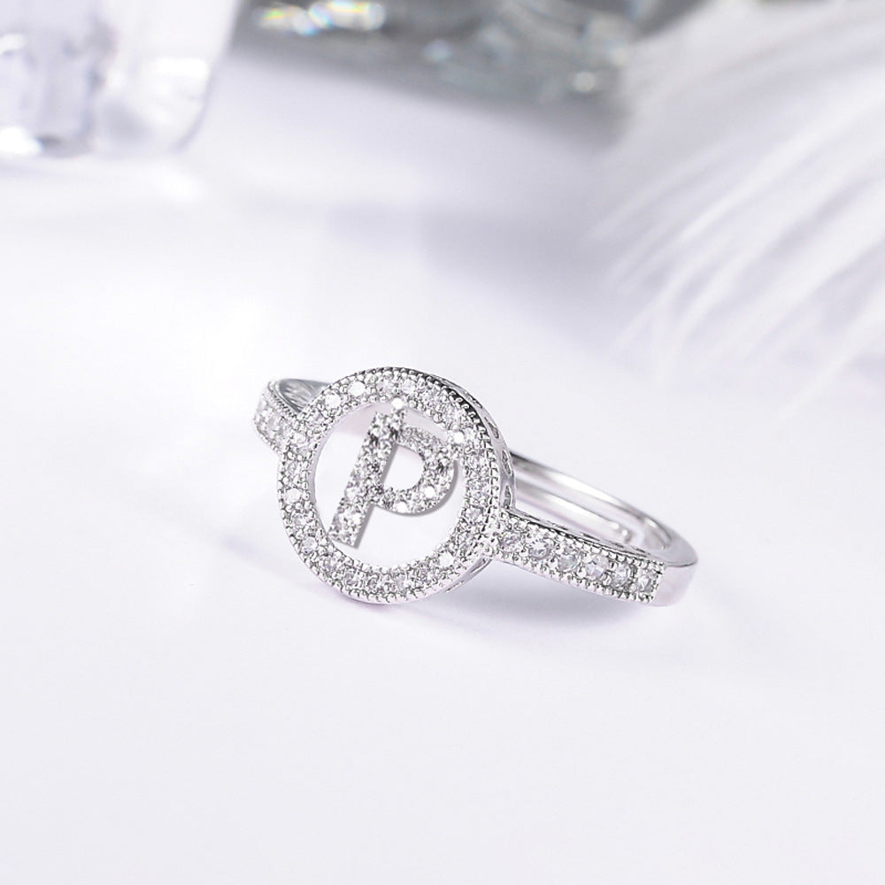 Women's letter adjustable zircon ring