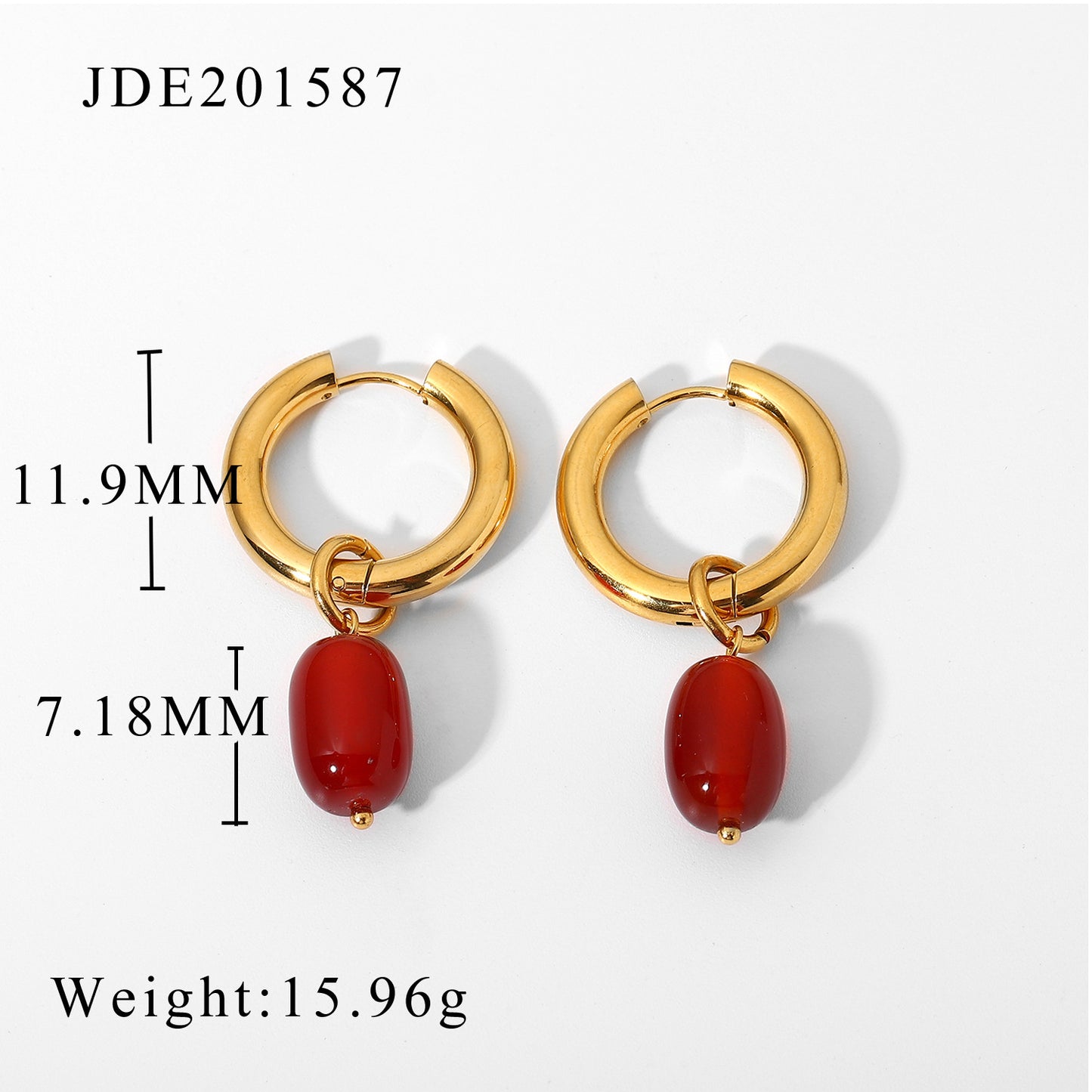 Women's Double Gold Plated Onyx Stone Pendant Stainless Steel Earrings