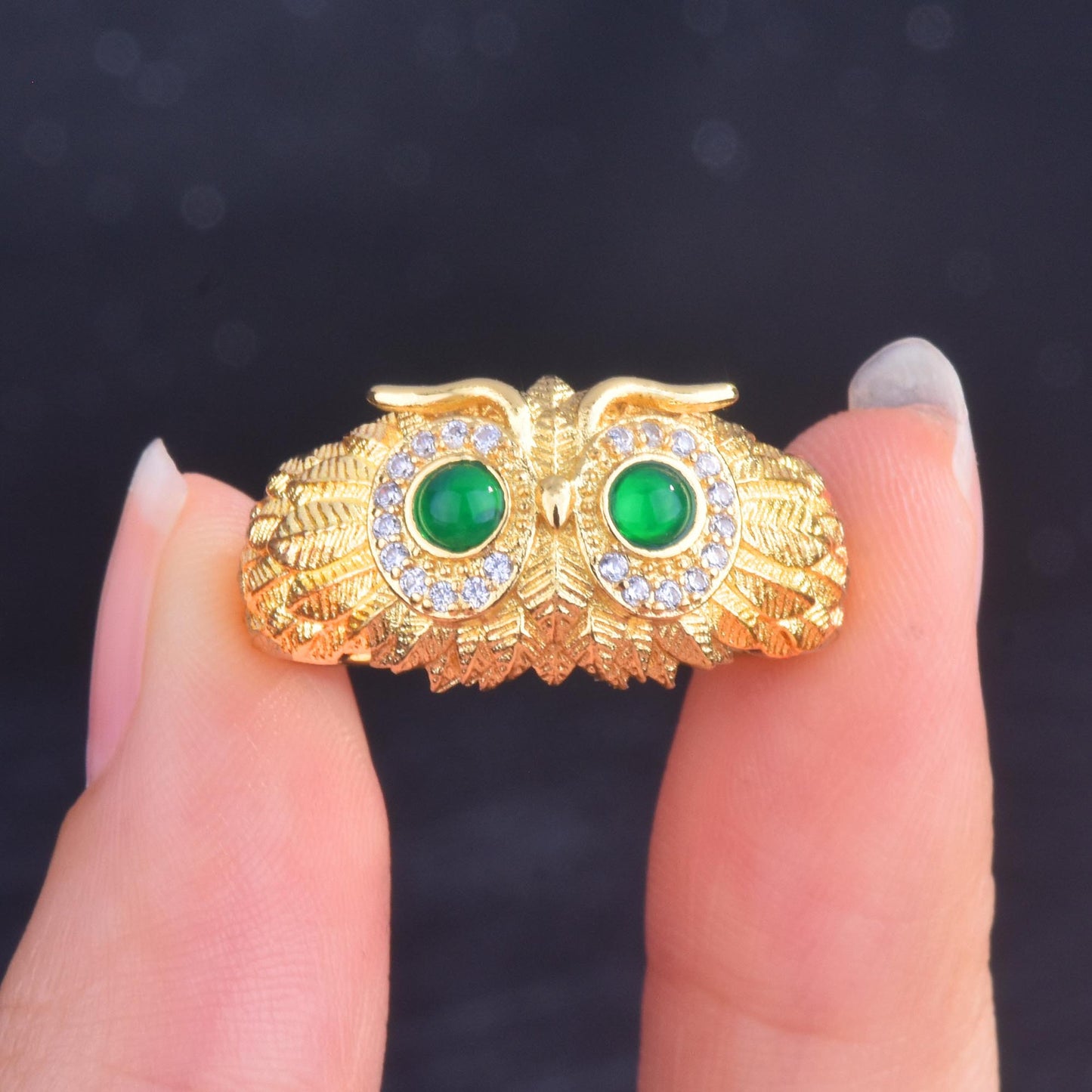 Haute Couture Owl Ring Natural Chalcedony