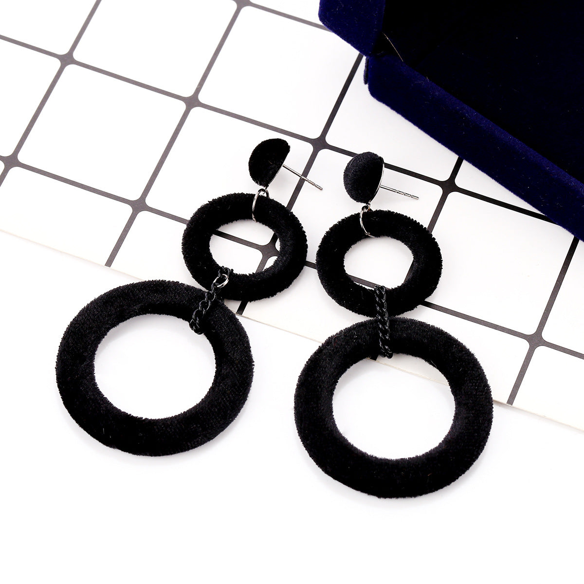 Fashion Earrings Geometric Hoop Flock Fabric Multicolor