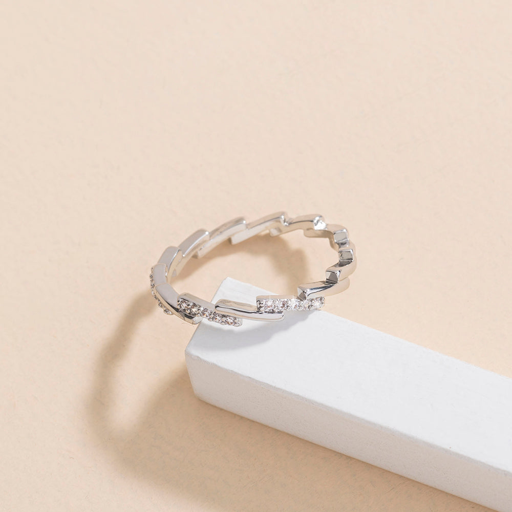 Simple Irregular Micro-inlaid Cross-wave Zircon Ring Index Ring Ring Finger Jewelry Girl