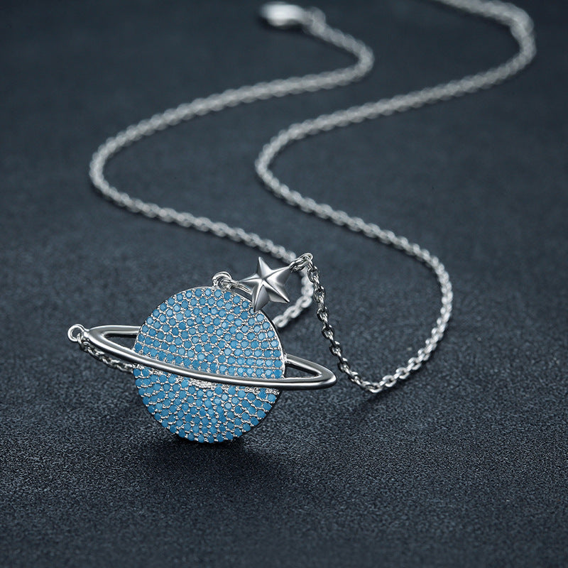 Colorful Full Diamond Fashion Planet Pendant Necklace
