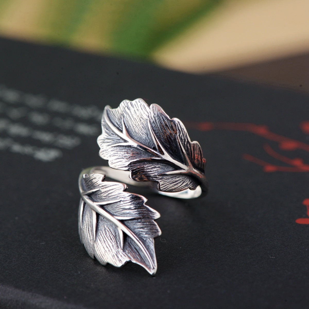 S925 silver leaf ring