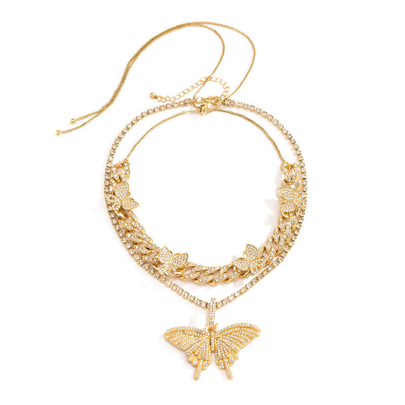 Vintage Smart Big Butterfly Cuban Diamond Necklace