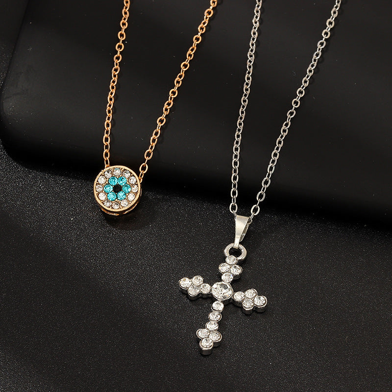 Cross Necklace Vintage Pop Color Diamond Pendant