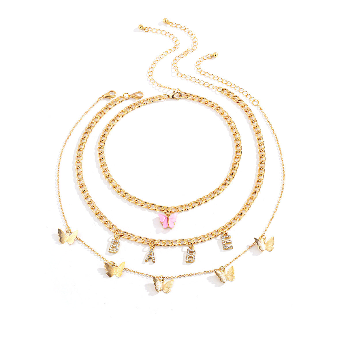 Fashion Diamond Letter Butterfly Set Necklace