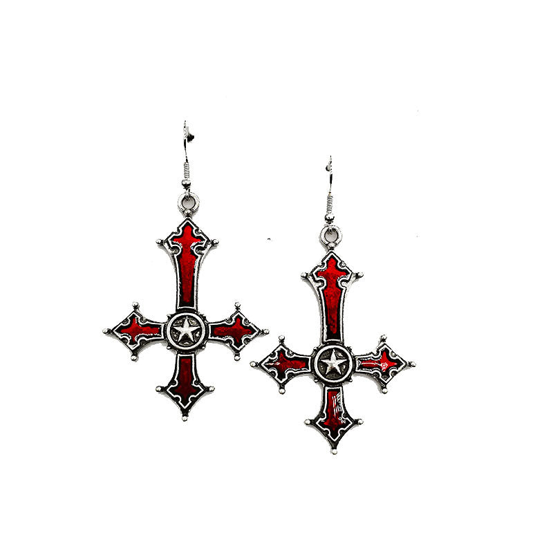 Euramerican Dark Gothic Inverted Cross Earrings