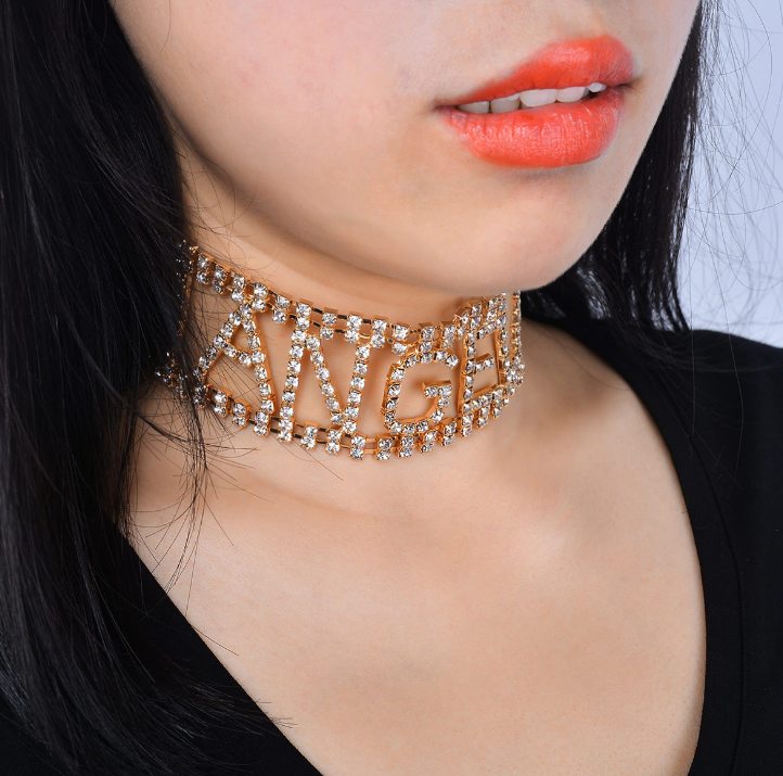 Hollow letter full diamond necklace ANGEL