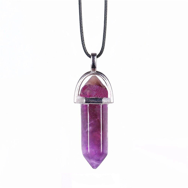 Natural Stone Agate Crystal Hexagonal Pillar Necklace