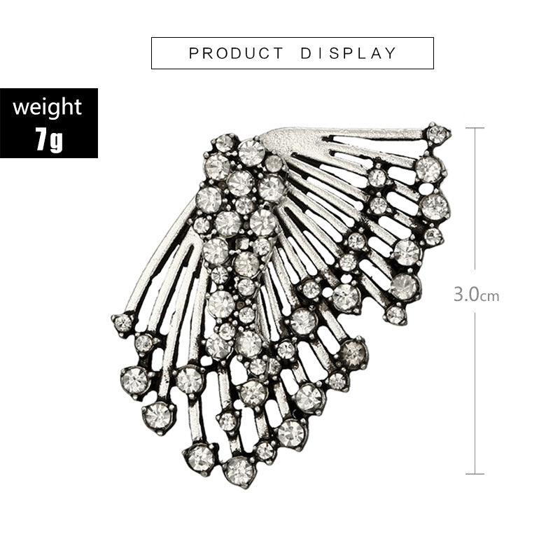 Alloy Diamond Wing Earrings Asymmetrical Multi-layer Stud Earrings