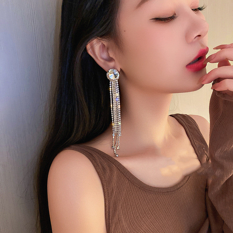 Exaggerated Diamond Zircon Tassel Earrings