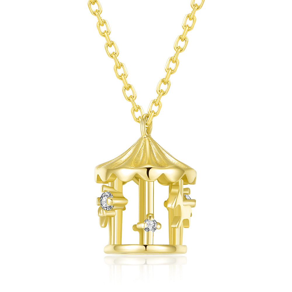 Fashion Diamond Girl Heart Carousel Silver Necklace