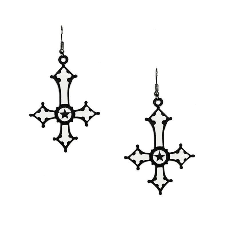 Euramerican Dark Gothic Inverted Cross Earrings