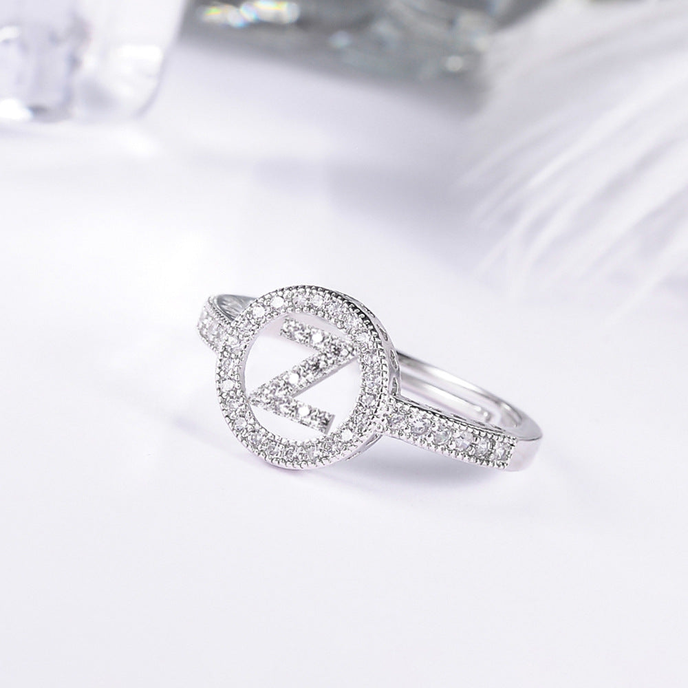 Women's letter adjustable zircon ring